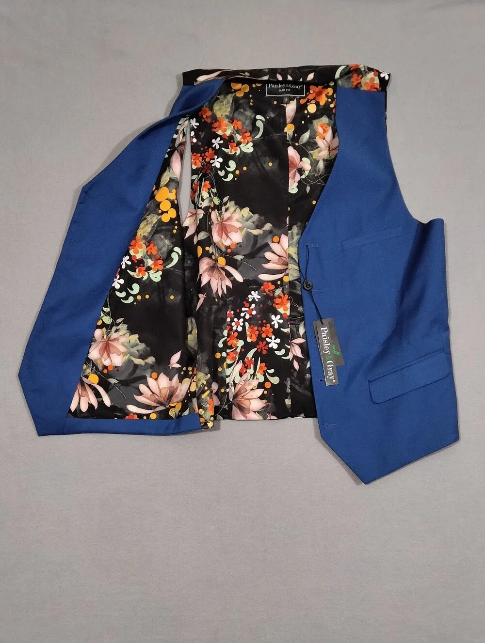 Paisley & Gray Men's Slim Fit Five Button V Neck Vest Royal Blue Size Small NWT